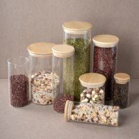 Pot de conservation en verre borosilicate transparent à large ouverture, prêt à être expédié, pour cuisine, 300 ml, 750 ml, vide, avec couvercle en bambou