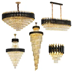 Modern Stair <b>Ceiling</b> <b>Crystal</b> Chandelier <b>Lighting</b> <b>Led</b> Hanging Dinning Living Room Gold Black Lustre Suspension Luminaire - Product Image 1