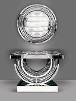 Table console décorative de luxe avec miroir Table d'entrée en bois, argent, verre scintillant, miroir d'entrée