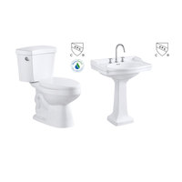 CUPC Ensemble de siège de toilette américain blanc moderne en deux pièces Siphonic Salle de bain WC Placard d'eau Lavabo à main en céramique Monté au sol