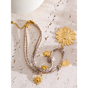 JINYOU 5489 Nuevo Collar con Colgante de Girasol de Metal, Collar con Colgante de Cuerda Hecho a Mano de Acero Inoxidable PVD para Mujer - Product Image 5