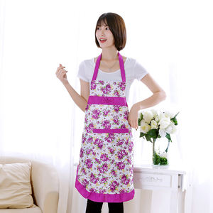 Tablier de cuisine en polyester pas cher en gros d'usine avec poche sans manches, dentelle en organza, imprimé floral, vêtements de cuisine pour chef - Product Image 2