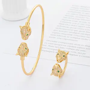 Jh conjunto de pulseiras e anéis, joias douradas de dubai, femininas, banhado a ouro, com leopardo