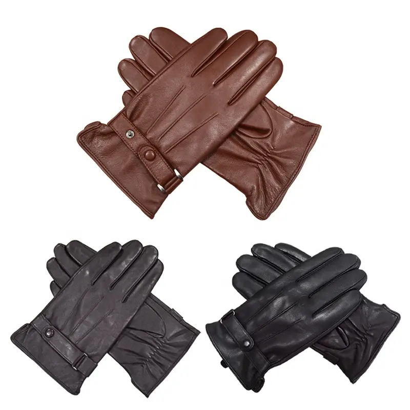 Groothandel Mode Winter Lederen Handschoenen Touchscreen Schapenvacht Lederen Handschoenen Voor Mannen Winddicht Klassiek Lederen Handschoenen