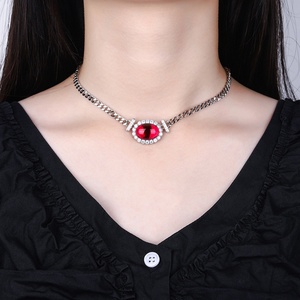 Trendy 13*18mm <b>Iced</b> <b>Out</b> Oval Cut Red Cubic Zirconia Pendant Jewelry Eco-friendly Copper Silver Plated Cuban Necklace for Female - Product Image 5