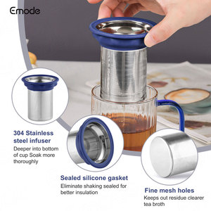 Vente en gros de tasses à thé en verre borosilicate vert personnalisées de 350 ml, infuseurs à thé en acier inoxydable, <span class=keywords><strong>tasse</strong></span> <span class=keywords><strong>avec</strong></span> couvercle, poignée colorée - Product Image 4