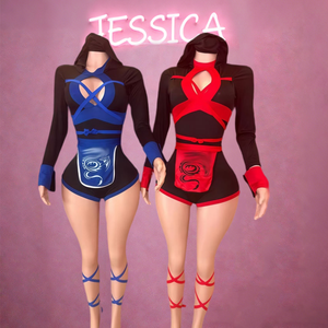 B9170-Disfraz de Cosplay de Dragón Ninja Sexy para Mujer, Mono con Capucha y Mangas Largas con Máscara y Pañuelos, Conjunto para Fiesta de Halloween, Traje de Juego de Rol - Product Image 1