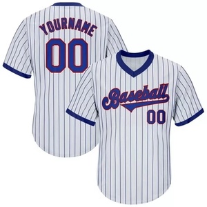 Maillots de baseball pour jeunes de haute qualité, personnalisés, entièrement brodés, en maille, à rayures fines, bicolores - Product Image 1