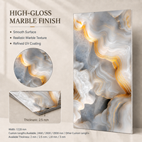 Panneau mural en PVC haute brillance MORLENX, texture marbre UV gris argenté agate, pour projets d'aménagement intérieur hôtelier