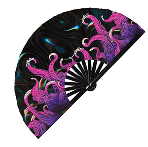 Quạt Gấp Phát Sáng UV Bằng Tre 13 Inch 33Cm Quạt Rave Lễ Hội Quạt Đồ Họa Đam Mê - Product Image 3