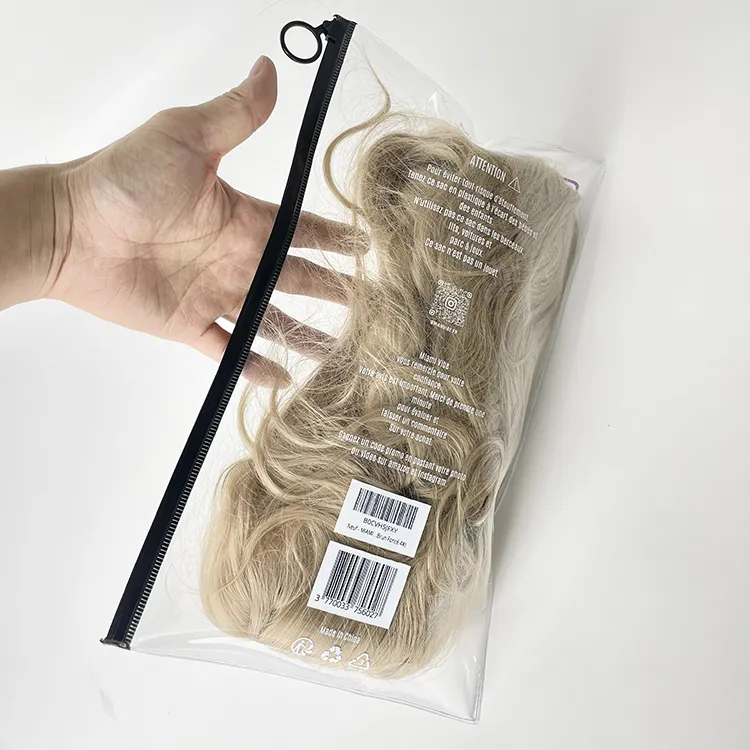 Прозрачный пластиковый пакет с индивидуальным логотипом ПВХ для наращивания волос, квадратные пакеты, упаковка для волос, упаковка для волос, сумка для париков с застежкой-молнией и вешалка