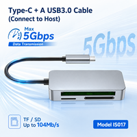 Lector de Tarjetas USB 3.0 3 en 1, Lectura Simultánea de CF CFI/II SD TF, 5Gbps, Aleación de Aluminio, Interfaz Dual Tipo-C/A para Cámara