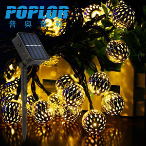Poplor Led Solar Light <b>String</b> 20 Bulbs Moroccan Ball Outdoor <b>Garden</b> Decoration - Product Image 2