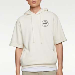 Alta calidad nueva moda francés Terry Pink sudadera bordado venta al por mayor deporte liso pulóver personalizado hombres manga corta Sudadera con capucha - Product Image 6