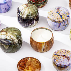 2024大理石图案罐蜡烛按摩香味蜡烛天然大豆蜡便携式旅行锡香味蜡烛礼品套装 - Product Image 5