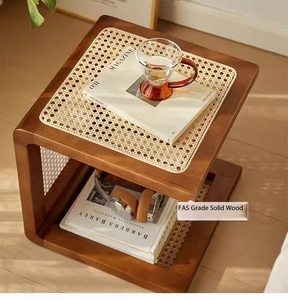 Sgabello Cubo in Rattan Moderno, <span class=keywords><strong>Tavolino</strong></span> in <span class=keywords><strong>Legno</strong></span> Massello 2 in 1 per Soggiorno e Camera da Letto - Product Image 5
