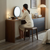 Table de toilette de chambre à coucher minimaliste moderne du milieu du siècle, durable, écologique, avec éclairage intégré, en bois massif, de luxe, haut de gamme, petite table de maquillage