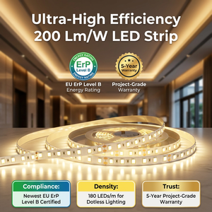 ไฟ LED แถบยาวประสิทธิภาพสูง 180LEDs/m 24V SMD 2835 8W/M ความสว่างสูง สำหรับไฟตู้ - Product Image 1