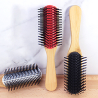 Cepillo D4 de 9 filas con logotipo personalizado, cepillo con cojín de madera, cerdas extraíbles para alisar el cabello rizado, cepillo para desenredar el cabello para hombres