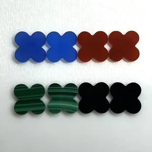 13x13x2mm Dubai Wholesale Natural Agate Shell Tiger Eyes Stone Malachite Clover 4 Leaf Clover Stone For Jewelry Making