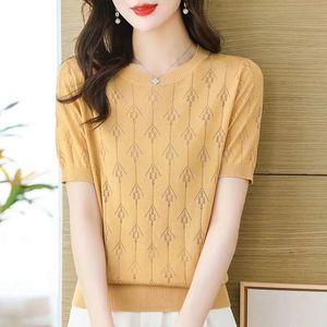 Suéter de punto holgado y fino de talla grande, estilo casual extranjero, para verano, con diseño calado que cubre la figura, top versátil, 100% poliéster, anti-bolitas. - Product Image 1