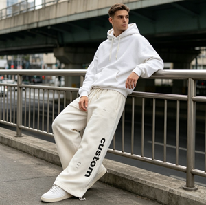 Pantalon de survêtement en coton blanc personnalisé pour homme, taille élastique, imprimé lettres, décontracté, automne - Product Image 1