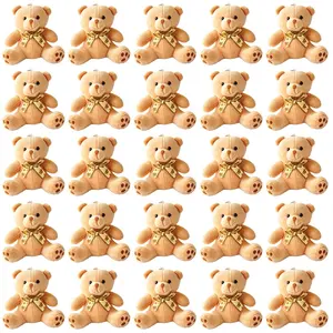 Super cute soft small teddy bear with bow cheap plush toys personalised key chains mini bear plush wholesale
