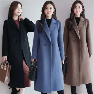 Casaco longo com lapela feminino, casaco estilo coreano com botão, elegante e venda a atacado de outono e inverno 2022