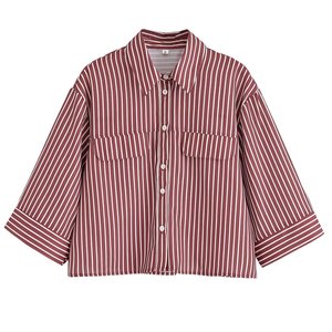 Chemise rayée ample à manches courtes pour <span class=keywords><strong>femme</strong></span>, nouvelle collection été, vente en gros - Product Image 5