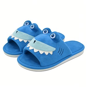 Chaussons requin personnalisés pour enfants, claquettes requin bleues à bout ouvert, chaussons d'intérieur requin en peluche pour garçons, chaussures d'intérieur requin dessin animé - Product Image 2