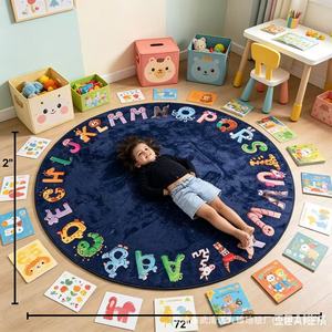 Alfombra Redonda Infantil Educativa con Patrón Geométrico Oceánico Antideslizante para Sala de Estar y Área de Juegos - Product Image 5