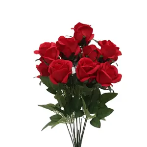 人工花メーカーバルク卸売結婚式の花の装飾13ヘッド人工赤いバラの花束