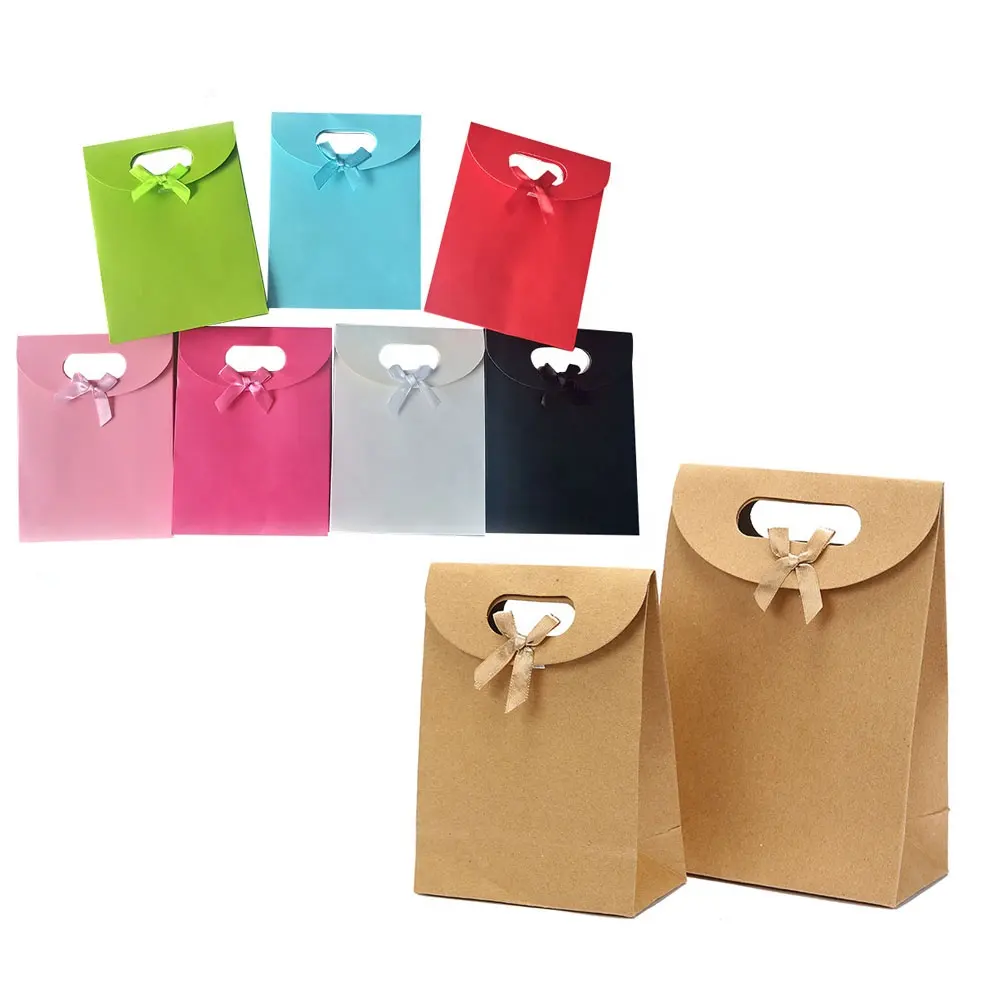 Kraft Paper White Handle Candy Favor Gift Bags Bag for Wedding Birthday Business Party Decoration Packaging Bags