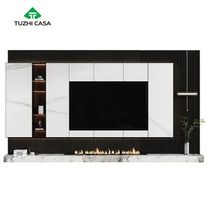 turkish modern black white design tv display unit tv stand with fire place