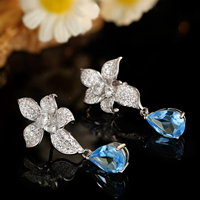 YBO Luxus Silber Ohrringe natürliche Birne blau Topas Edelstein Anhänger modische Iris Flower Drop Design für Hochzeits feier