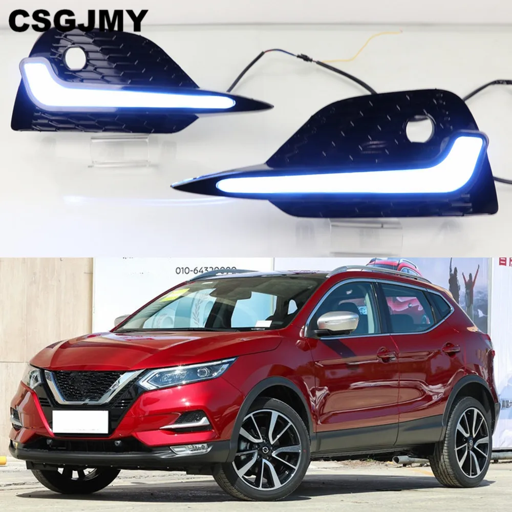 Feu de jour anti-brouillard à LED 2 pièces, clignotant jaune dynamique, DRL 12V, pour Nissan Qashqai 2019 2020