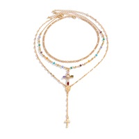Collier pendentif croix serti de diamants style hip-hop européen et américain, ensemble de colliers ras du cou en cristal coloré