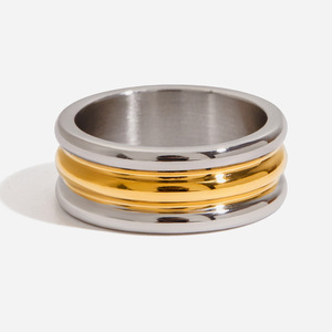 Modern Minimalist Three Layer Stainless Steel <b>Ring</b> Gold <b>Silver</b> Color Blocking Unisex Fashion Jewelry Gift - Product Image 1