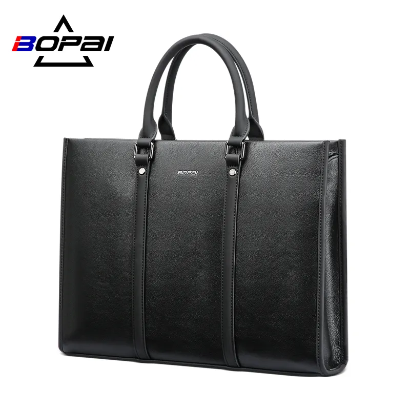 Bopai men business custom genuine leather handbag office 15.6 inch laptop briefcase