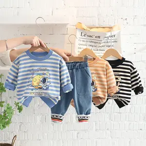 Spring Children Boy Long Sleeve Stripe Hoodies Sweater With Pants Jeans Clothes Sets