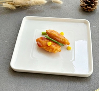 Assiette de service carrée en céramique blanche de style nordique minimaliste, personnalisable avec logo, en porcelaine, pour pizza, salade, steak, pour la maison, l'hôtel, le restaurant