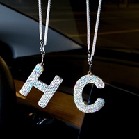 Ornement de voiture personnalisé en strass LC, lettre initiale, cœur, plume, pendentif pour rétroviseur, accessoires de voiture scintillants