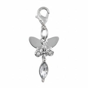 Ciondolo a forma di farfalla in argento con accenti di cristallo, accessorio di moda per la creazione di gioielli - Product Image 2