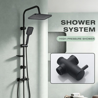 Colonne de douche carrée moderne noire mate polie, système de robinetterie murale pour salle de bain avec mitigeur en céramique à poignée unique