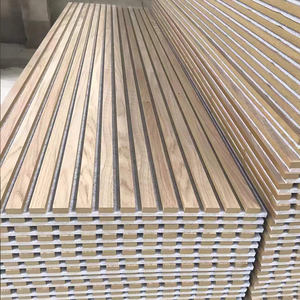 モダンな幾何学的デザインの音響壁パネル自然ベニヤ木製スラット防音屋内ヴィラ防音壁 - Product Image 2