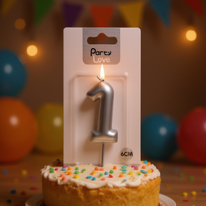 Vela Plateada con el Número 1 para Fiestas, Decoración para Pastel de Cumpleaños de 6 cm - Product Image 2