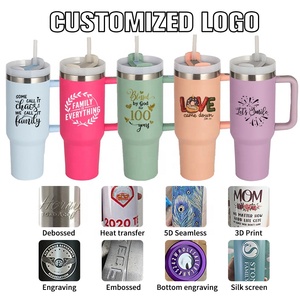 Aangepaste Logo Waterflessen Rvs Dubbele Wand Vacuüm Reizen Koffiemok Beker Thermos 40Oz Tuimelaar Met Handvat