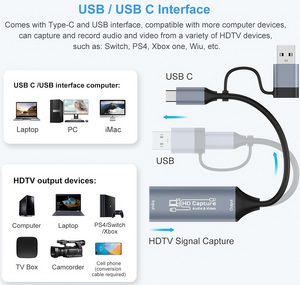 Tarjeta de Captura de Video HDMI a USB/USB-C para Streaming, Dispositivo de Captura de Video 1080P 60fps para Grabación de Juegos en Windows - Product Image 2