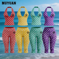 Nouvelle collection saisonnière : Ensemble décontracté quotidien avec haut sans manches à col halter et pantalon capri, disponible en gros, logo personnalisé