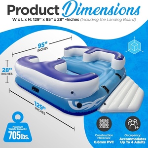 Île flottante gonflable en PVC 129*95*28 pouces pour 4 adultes, radeau de fête avec 4 porte-gobelets pour lac, plage, rivière ou piscine - Product Image 2